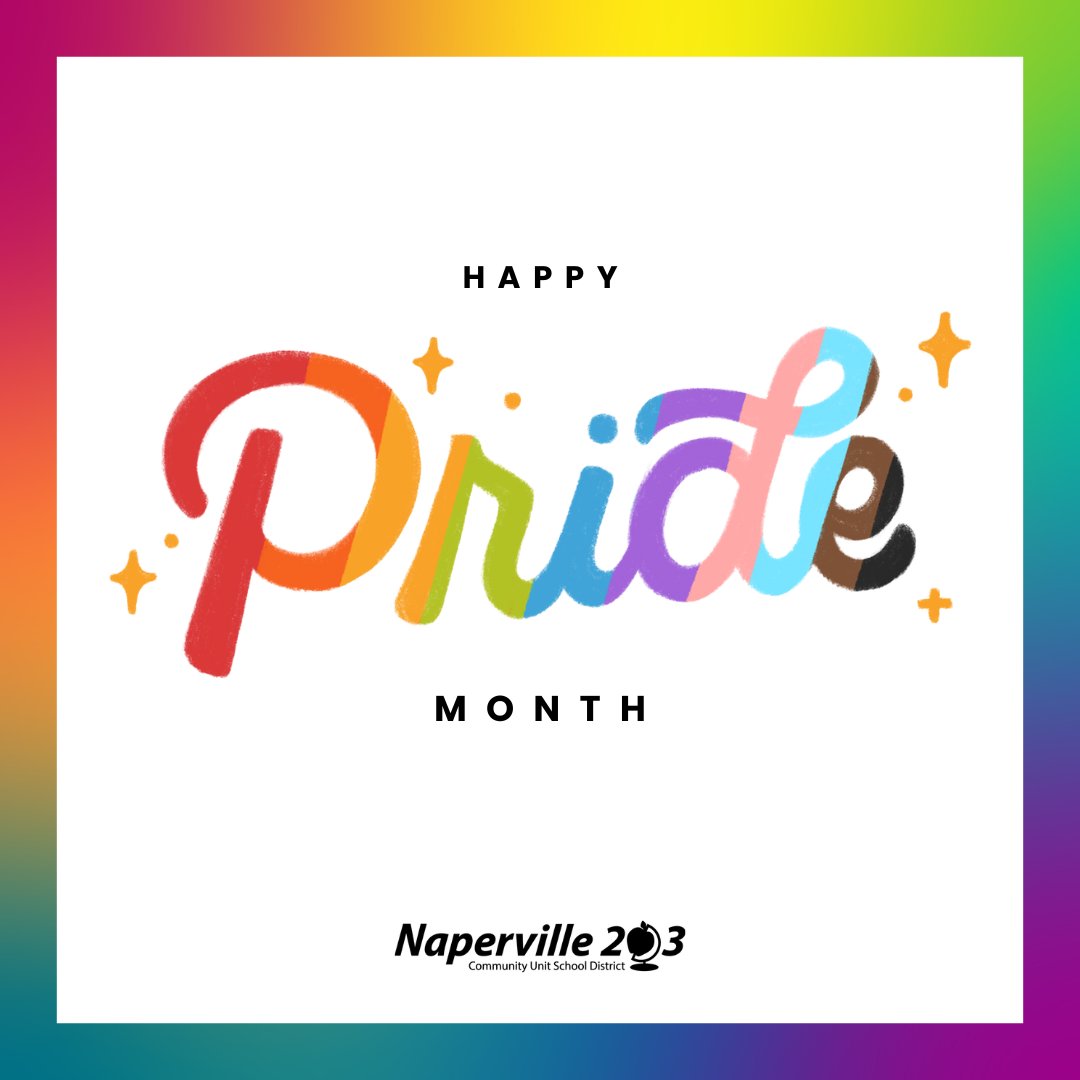 Naperville203's tweet photo. Happy Pride Month from District 203! 🏳️‍🌈 Every student, staff member, and family deserves an environment where they can learn, grow, and thrive. Today and every day, we celebrate love, diversity, and inclusion in our classrooms and community. ✨❤️#WeAre203 🍏 https://t.co/0ego17D52g