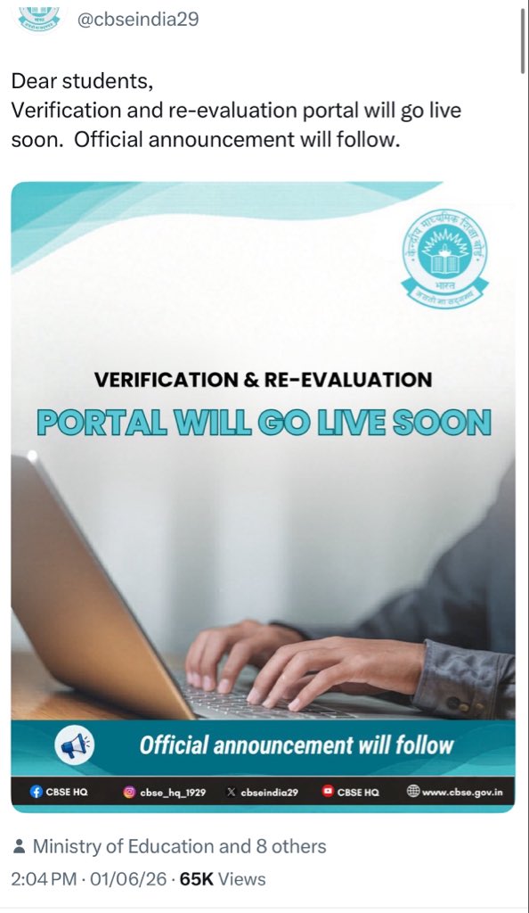 tejshreethought's tweet photo. ▪️29 May: CBSE promises a “glitch-free” verification and revaluation process from June 1.

▪️June 1, 9 AM: Portal under maintenance.

▪️June 1, 2 PM: CBSE says it will go live soon.

▪️June 1, 11:30 PM: Portal still under maintenance.

The day is over. Students are still waiting.

If the portal was under maintenance , why announce that it would go live soon? Well, it has become a new normal for the Cbse to not to respond !!

The students have been waiting… so what they can wait… This is how the system works here

No update..No explanation… Just silence… with no accountability being fixed