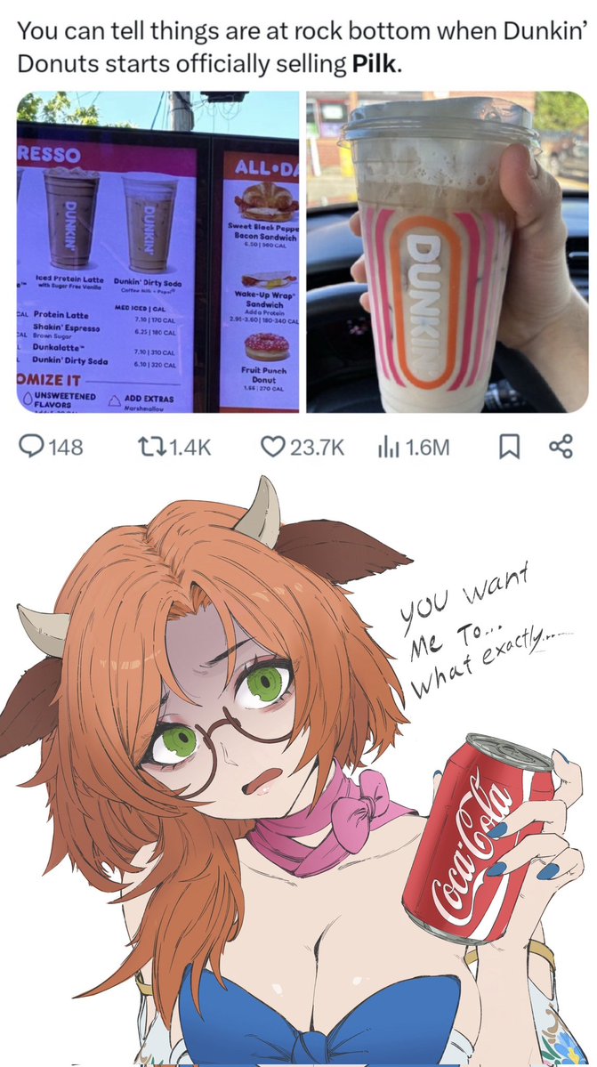 DukeOfTorpedoes's tweet photo. So it's world milk day and it's great to remember why it's good to drink some!
It helps build and maintain strong bones!
It support muscle repair after excerise!
It also lowers the risk of cardiovascular disease!

There's also... other reasons to enjoy the day. https://t.co/rwSdctXv7n
