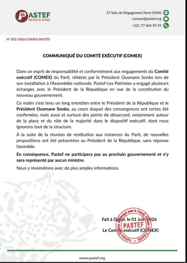 philiace's tweet photo. Sénégal 🇸🇳 : À la lecture de ce communiqué et de la composition du nouveau gouvernement, je crois que le divorce politique est désormais acté entre le président de l’Assemblée nationale, Ousmane Sonko, homme fort du PASTEF, et le président de la République, Bassirou Diomaye Faye https://t.co/WWJ56AeC67