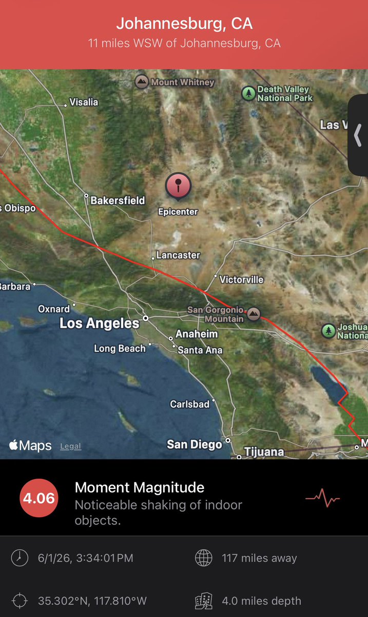 Surflick's tweet photo. 🚨4.06 Earthquake in the CA in Mojave desert - Johannesburg. https://t.co/gAYdBYE107