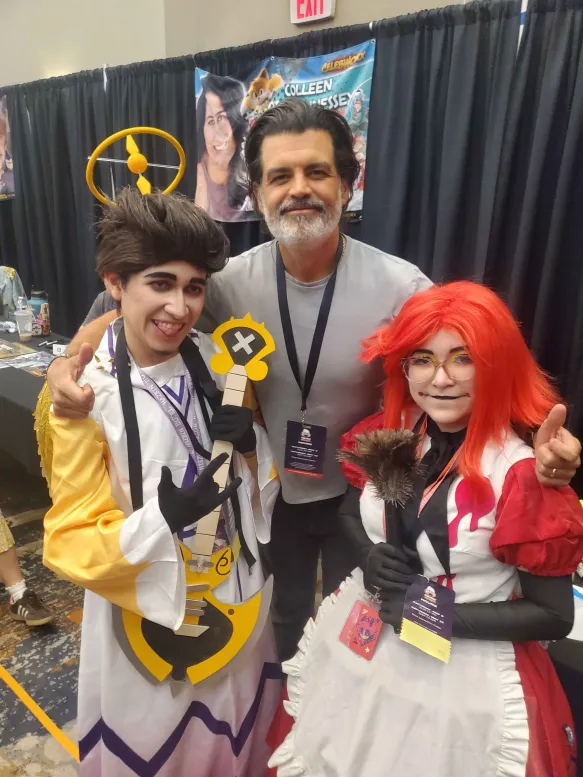 StarliciousVibe's tweet photo. Me and my bro @Zackzona_R_2005  , went with our dad to the @animearizona on Saturday. We both cosplayed again like Phoenix Fan Fusion last year, but I cosplayed as Niffty, while my bro is still as Adam. We got to meet some amazing Hazbin cosplayers over there, including actors. https://t.co/dxFjE2GDaR