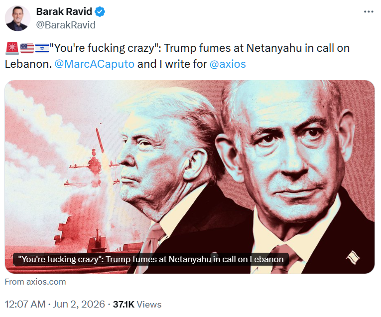 zei_squirrel's tweet photo. like clockwork we have another Mossad asset Barak Ravid "OMG TRUMP YELLED AT NETANYAHU AND ACTUALLY HATES HIM OMG ISRAEL AND THE US ARE TOTALLY SEPARATE AND THE US IS RESTRAINING THEM, IRAN MUST SIGN A DEAL NOW IMMEDIATELY OMG OMG OMG" hasbara piece. He's been churning out this bullshit for almost 3 years straight now, "OMG BIDEN IS TURNING ON NETANYAHU, OMG OMG"