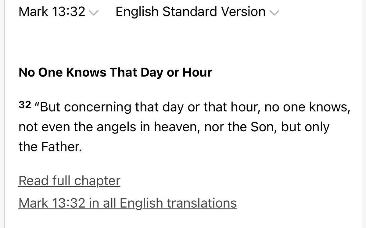 imDullah's tweet photo. @DSlappey1 @Buck_Dancer12 @BullsMuse_ @hamztalkshoops_ And then this verse really seals the deal. If they’re co-equal they should have the same knowledge. But Jesus didn’t know the hour, only God did. Therefore, Jesus≠God https://t.co/S6VmoMy5C5