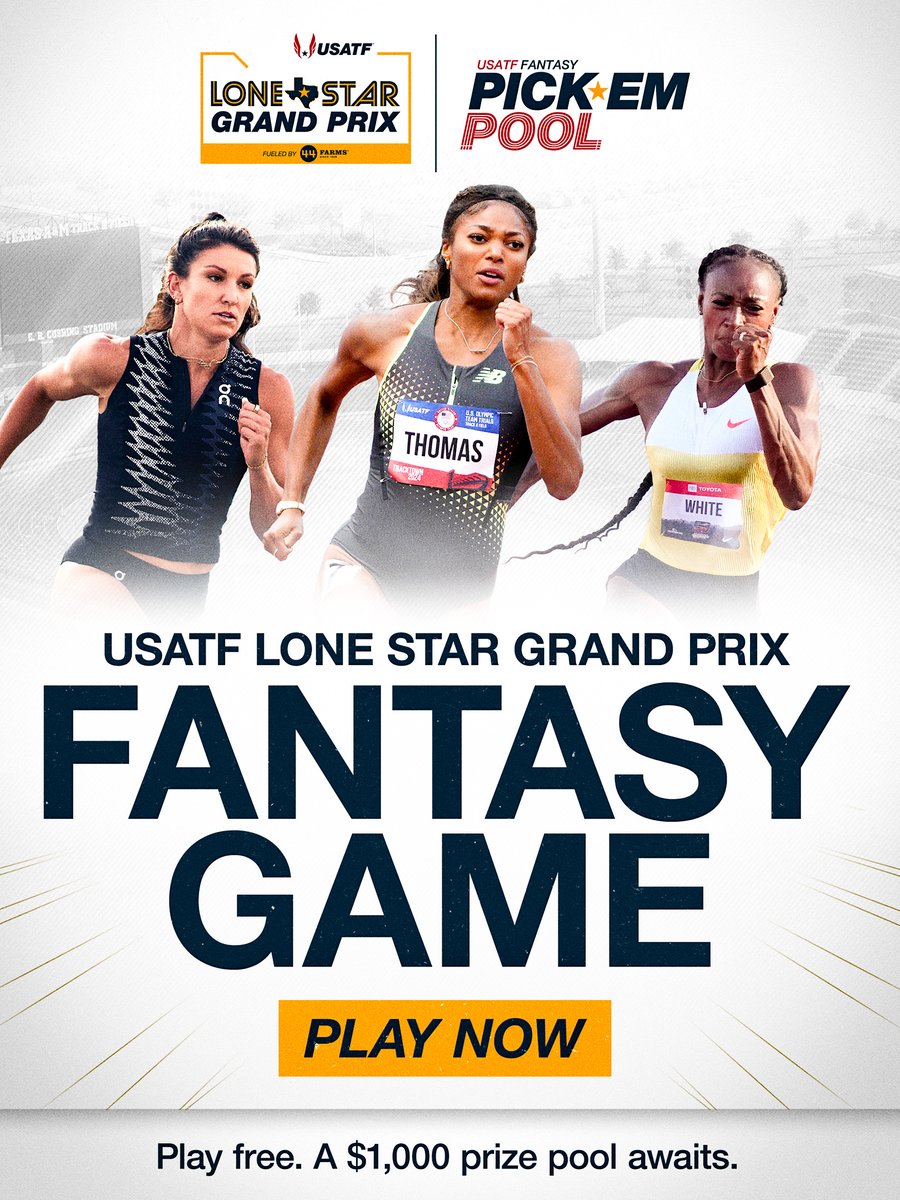 usatf's tweet photo. Think you know how Lone Star will play out? 👀

The women’s 200m is just one of the predictions waiting for you in the Pick’Em Prize Pool.

Make your picks for a chance to win your share of the $1,000 cash prize 💰

Play for free: https://t.co/3acp62Qutv https://t.co/vLGdq2c0Uh