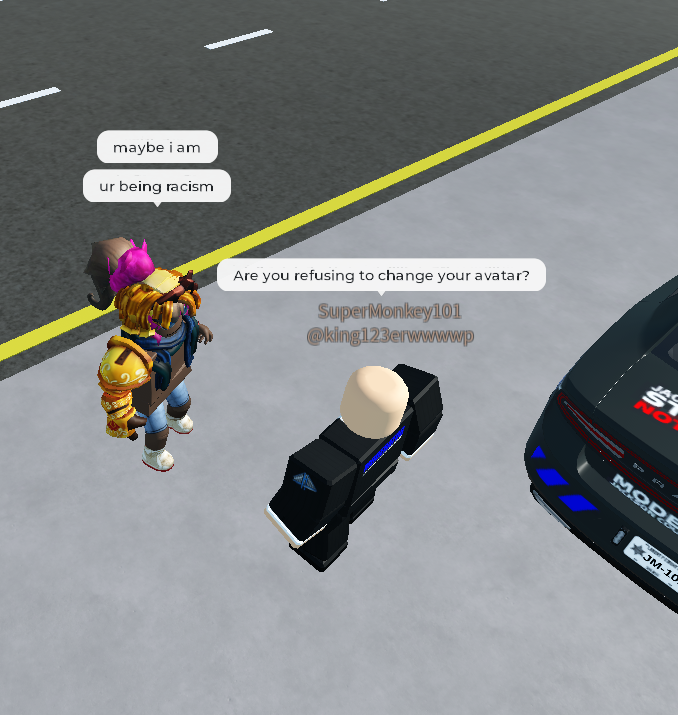 BackToBuur's tweet photo. Very racist cop in ER:LC, and is GTA Driving not a realistic thing? #robloxtwt #roblox #fyp https://t.co/f5NvHXQe1c