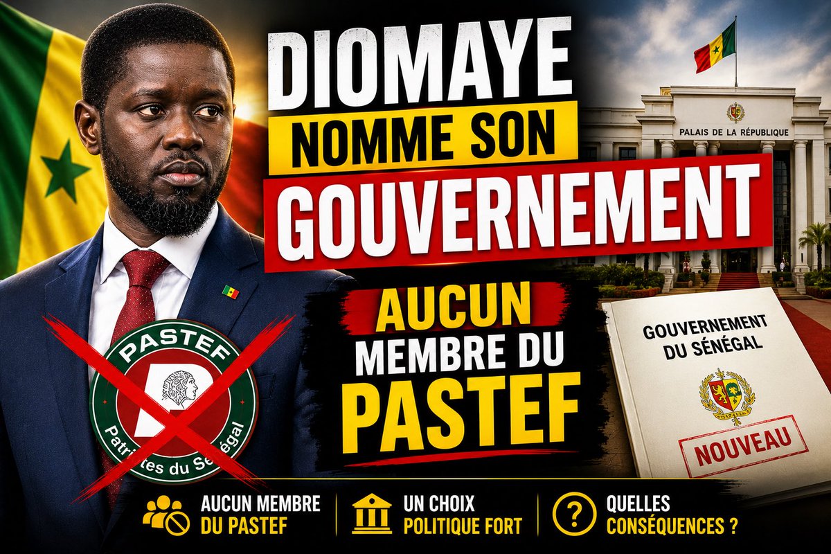 EssentielPL1's tweet photo. Diomaye nomme son gouvernement : Aucun membre du PASTEF https://t.co/iRG2k9JJyH https://t.co/im40oHV415