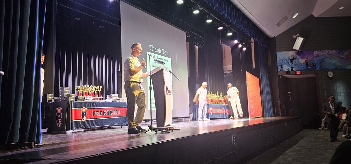 DrMauricio's tweet photo. Our amazing AD @AD_Goldberg led a wonderful @PeekskillCSD Athletic Award Night in front of a packed house tonight! #peekskillpride https://t.co/GoapIGavjE