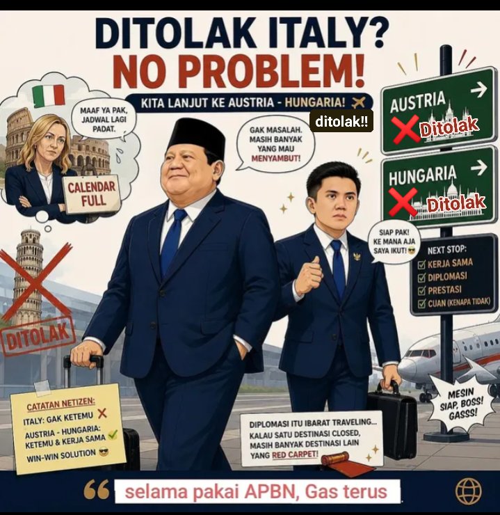 widarto63285827's tweet photo. @ekowboy2 DARI PRANCIS MAU LANJUT KE ITALY DITOLAK, KE AUSTRIA &amp; HUNGARIA DITOLAK JUGA
KETIGA NEGARA GAK ADA WAKTU MELADENI PRESIDEN OMON² MASIH BANYAK HAL PENTING PERLU YANG DIKERJAKAN
https://t.co/SlDPToy0c5
https://t.co/IxqU1TrqNB https://t.co/YPPfWT5Pik