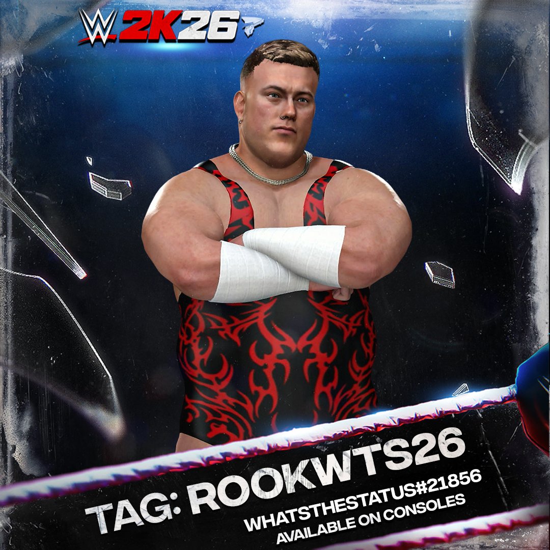 WhatsTheStatus's tweet photo. NEW! #WWE2K26 Upload to Community Creations!

★ Mason Rook

★ Search Tag → ROOKWTS26 or WhatsTheStatus
- Available on Xbox Series X/S, PS5 & Switch 2

★ INCLUDES
● Render with WWE 2K26 Effect
● 2026 NXT Attire (@Bhangra94877286 for kneepads logos help)
● Moveset. Stats, etc (By @HarvAddy)
● No MyFaction, Ringside Pass, or Island Required.