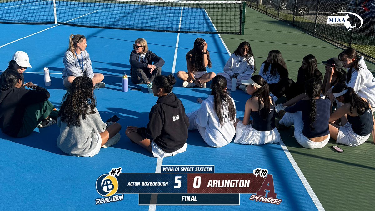 ABRevsAthletics's tweet photo. Victory ✌️ 

#7 AB Girls Tennis played a tremendous #10 Arlington team to a 5-0 WIN in the @miaa033 D1 State Tournament Sweet Sixteen!! Congrats to Arlington on a great season; AB will travel to #2 Winchester later this week as they advance to the Elite 8️⃣!! #JoinTheRevolution https://t.co/qWoh9p0s0Z