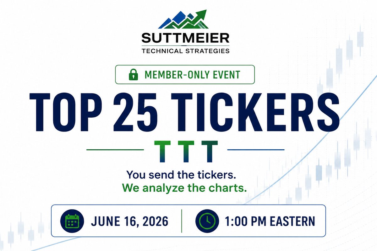 SuttmeierTS's tweet photo. The submissions are rolling in… but who will make the cut? Will it be the Mag 7, Oil & Gas leaders, Consumer Staples, or something completely unexpected?

Join STS and submit your favorite names. On tally day, the 25 most-requested tickers will be selected for an exclusive technical analysis deep dive.

#TechnicalAnalysis #StockMarket #Investing #Mag7 #OilAndGas #ConsumerStaples #ETFs #MarketStrategy #ChartAnalysis #FinancialMarkets #MarketInsights #STS #Top25Tickers