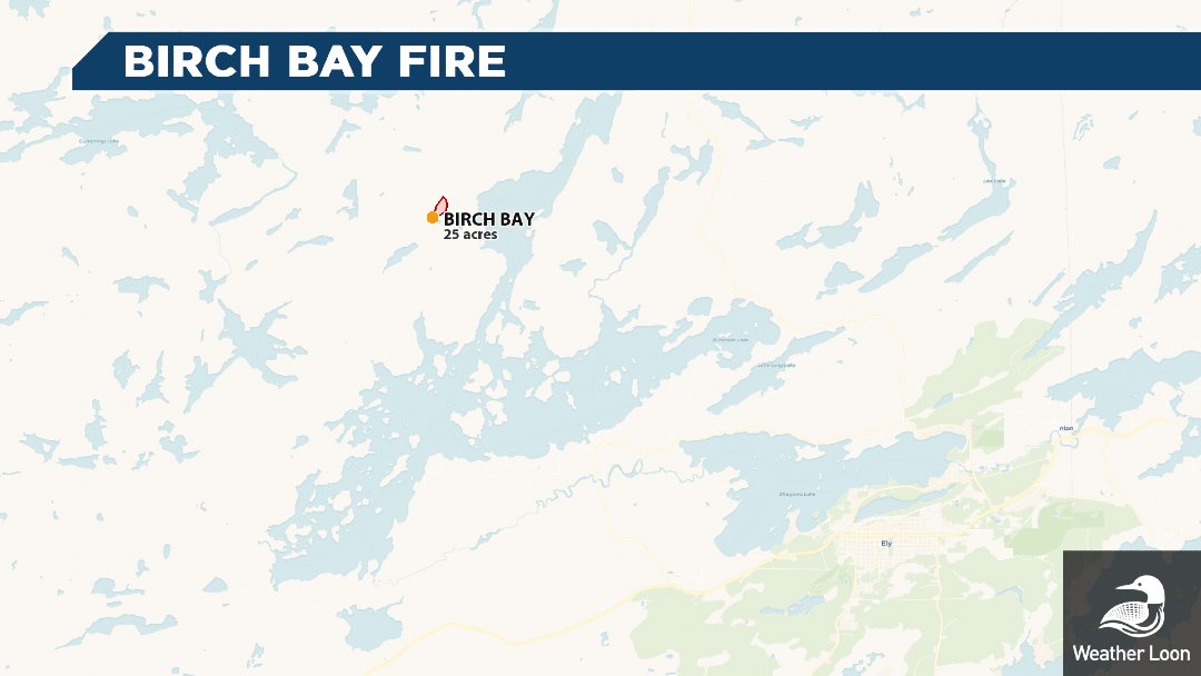 WeatherLoon's tweet photo. The Birch Bay Fire has ignited this afternoon northwest of Ely. The latest update has this fire at 25 acres. #mnwx https://t.co/qAx89KU3lp
