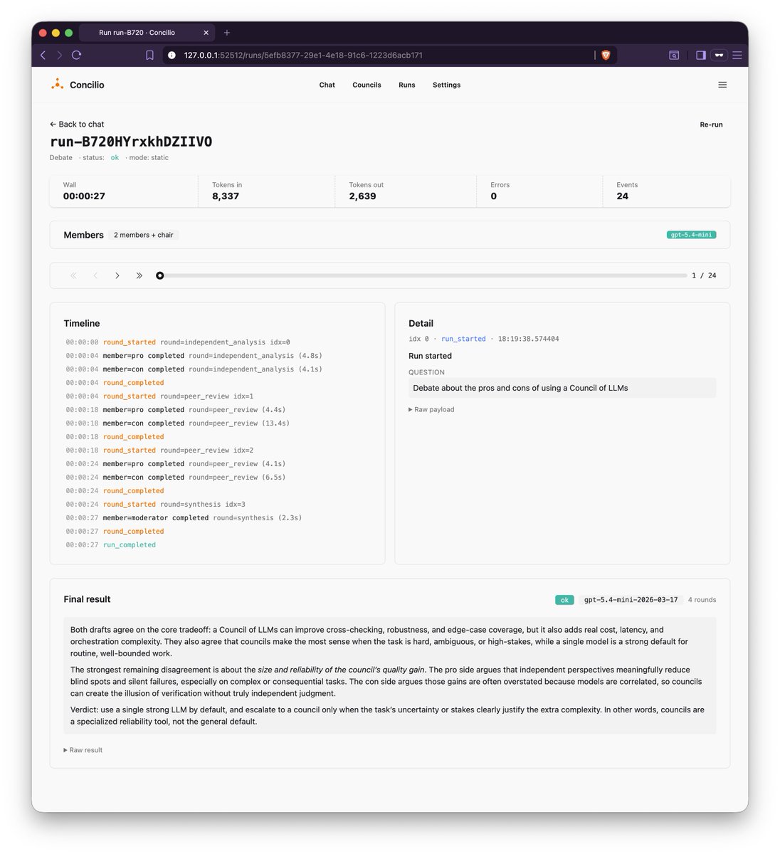 brewingelixir's tweet photo. Concilio: a local-first #Elixir LiveView app for multi-model LLM councils.

Assemble a panel from @openai @anthropic @openrouter and more. They deliberate, peer-review, and a chairman writes the final answer.

#MyElixirStatus https://t.co/3kgOdlf6HH