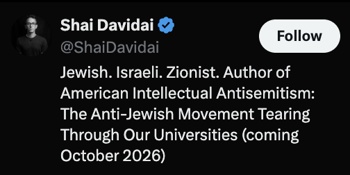 HalachicLeft's tweet photo. If Zionism is inherent to Judaism, why does Shai Davidai make such a point to have "Zionist" in his bio? 

Why not just call himself Jewish, the way most Jews do? https://t.co/7mEML9KdTr