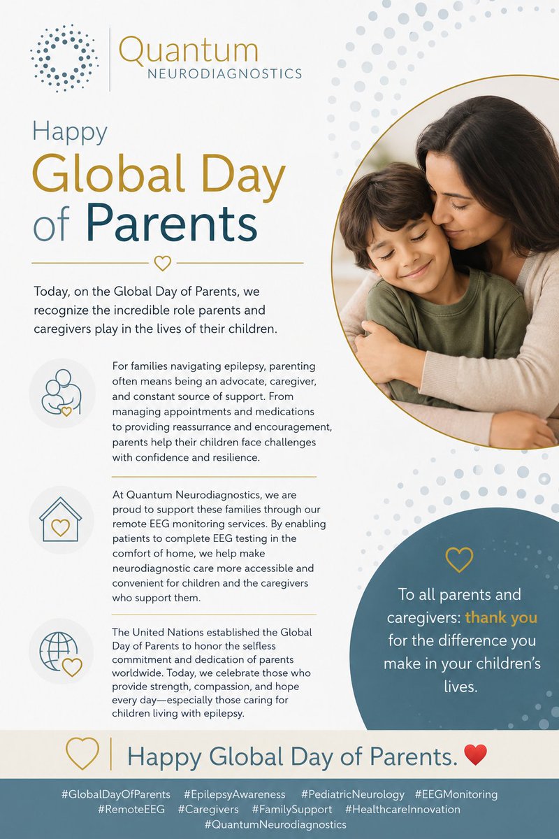 N69443Quantum's tweet photo. On #GlobalDayOfParents, we celebrate parents and caregivers who support children living with epilepsy. 
At Quantum, we're proud to help make EEG testing more accessible through remote monitoring from the comfort of home.
Thank you for your strength, dedication, &amp;  care. https://t.co/bNzHLgkSYT