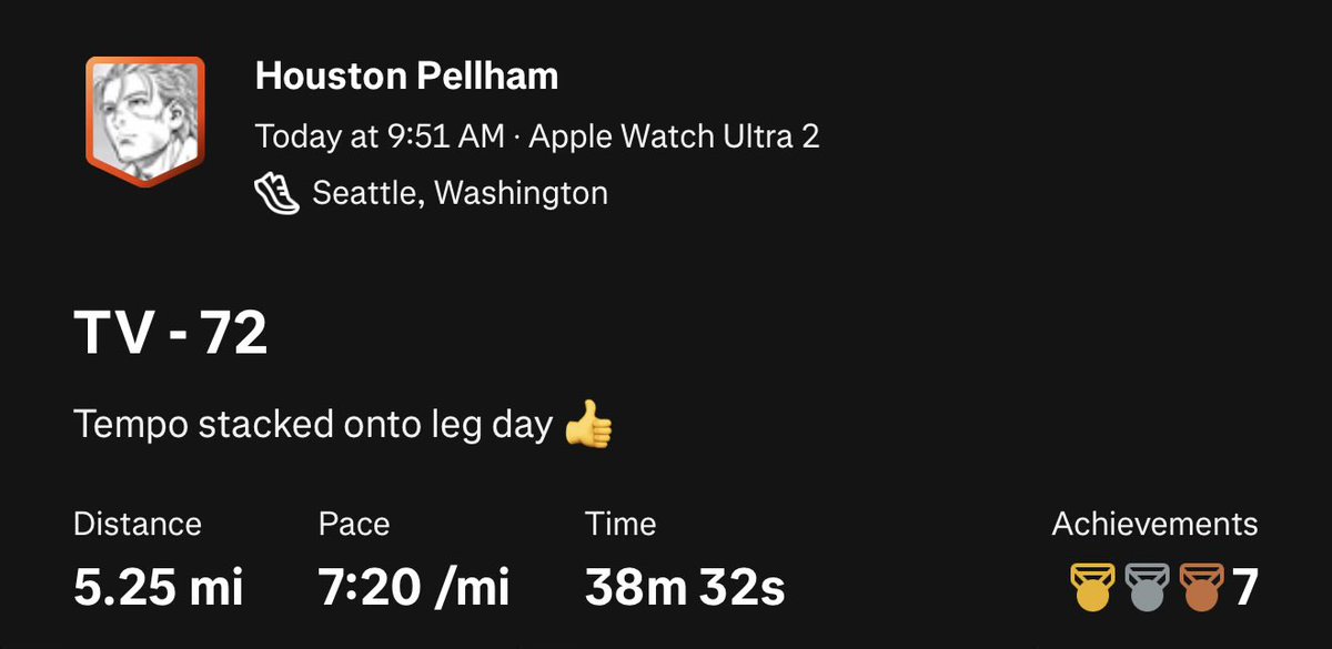 hpellham's tweet photo. Legs and some tempo work today 🫡 https://t.co/vzL0otZWLy