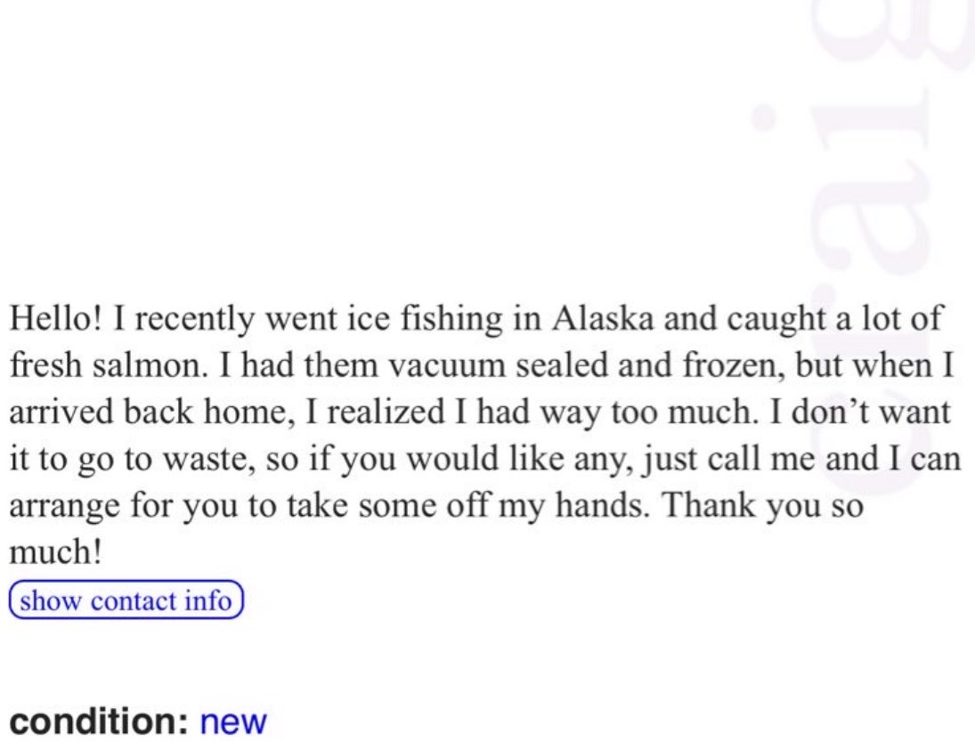 notallbhas's tweet photo. dated a guy who nearly fell for a salmon scam on Craigslist. https://t.co/4JCsW9rNNa