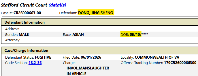 diggersleuth's tweet photo. Odd, VA Judicial System has his DOB as May 10 not Feb 10. https://t.co/OEKIj5bK0h