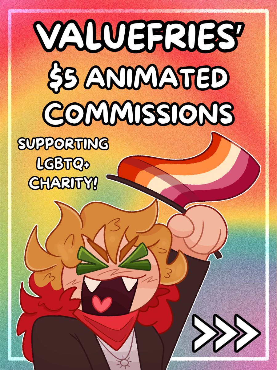 valuedotfries's tweet photo. 🏳️‍🌈$5 ANIMATED YCH COMMISSIONS FOR CHARITY! WHAT!!!!!! happy pride month cuz yk you gay and stuff (more info in replies!) https://t.co/Evx6etB3Hi