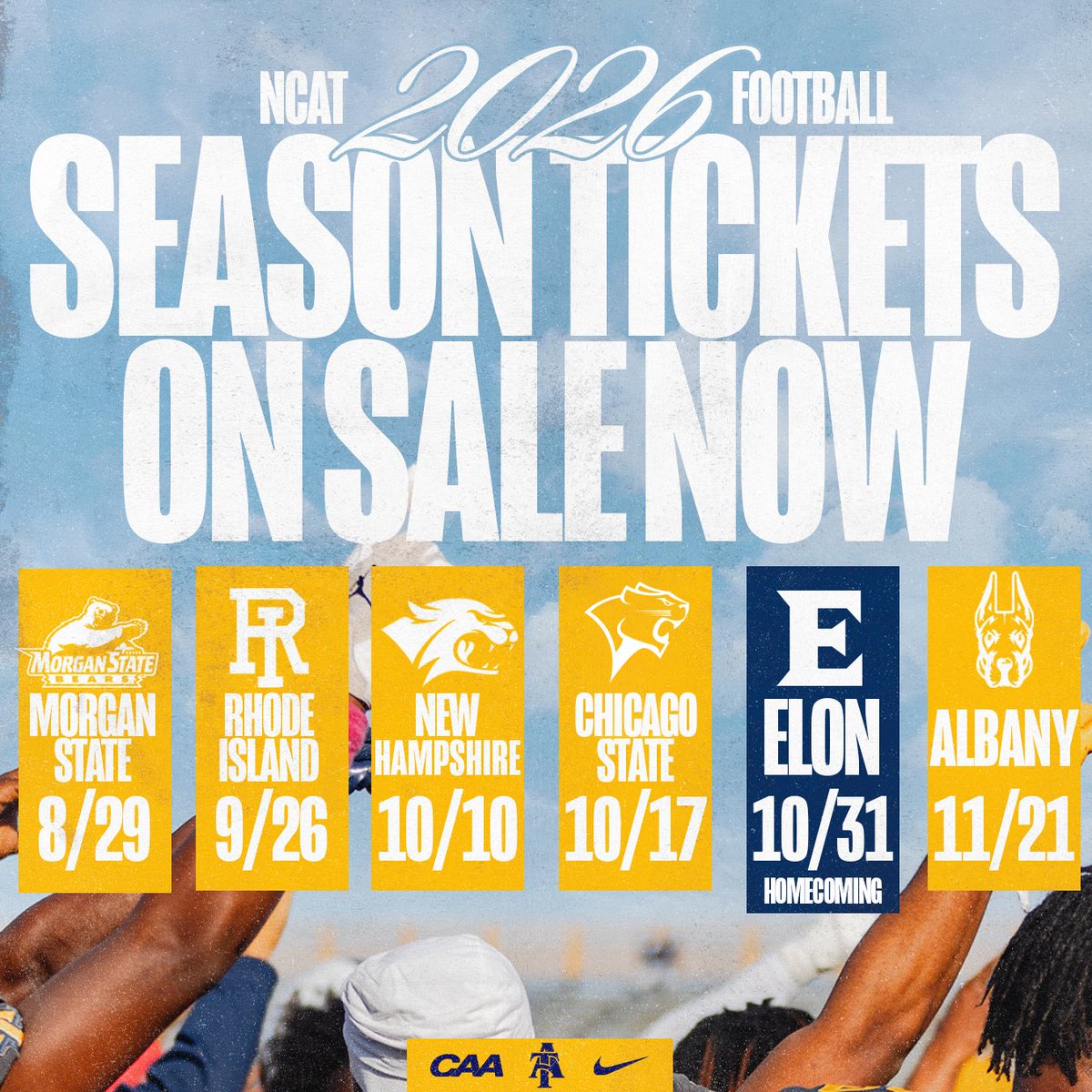 NCATFootball's tweet photo. Secure your spot in Truist Stadium, season tickets on sale now🗣️

🎟️ link in bio or visit https://t.co/C4XI6kpmM2. 

#AggiePride | #PoundTheStone | #CAAFB https://t.co/daTMpjFJVu