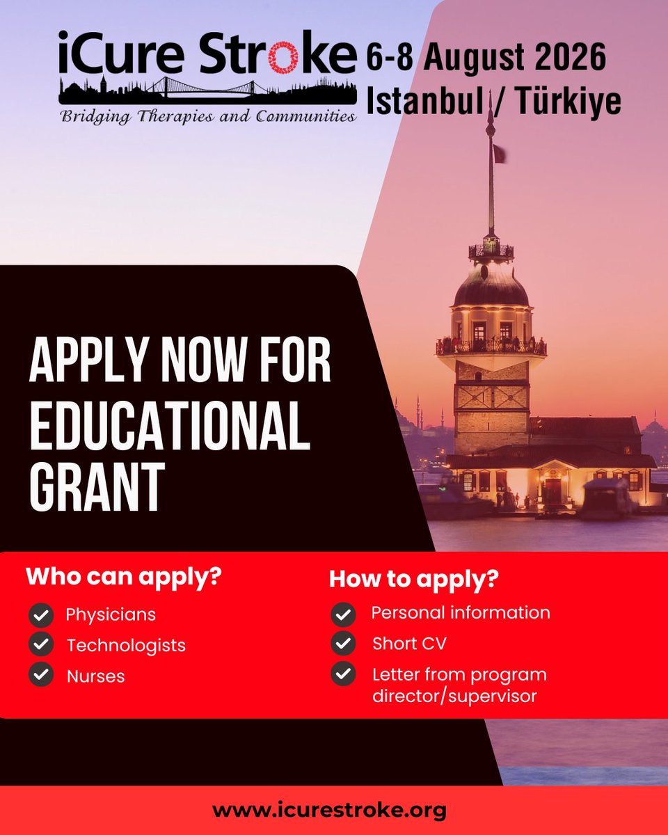 icurestroke's tweet photo. Apply now for educational grant! 

Don’t miss this opportunity to support your professional growth and connect with the global stroke community!

👉 Apply now: https://t.co/j0a7E4W08o

#iCureStroke2026 #StrokeCare #MedicalEducation #Neurovascular #Endovascular https://t.co/kgT0hNV7Ug