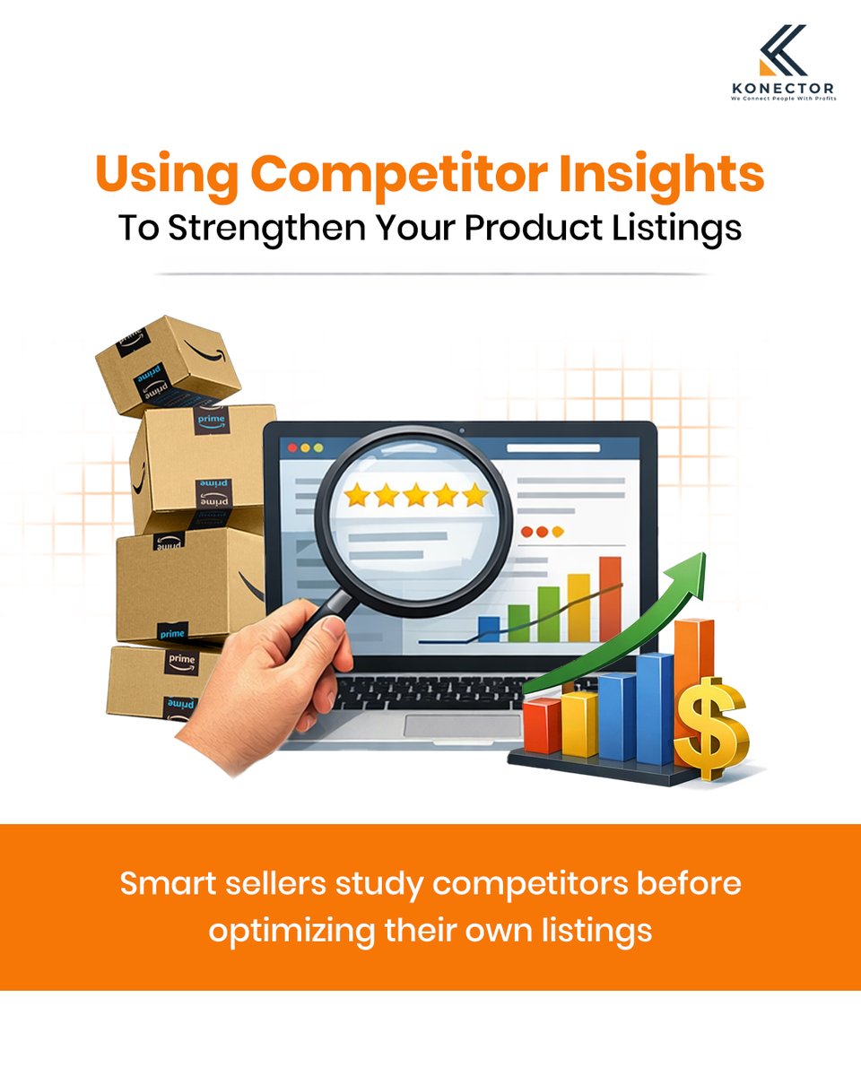 thekonector's tweet photo. Your competitors are giving you free market research.
Study:
- Their keywords
- Their reviews
- Their images
- Their pricing
Don't copy. Learn, improve, and outperform.
Follow @thekonector and visit https://t.co/HCIrZR38rE
#AmazonFBA #CompetitorAnalysis #AmazonSeller https://t.co/2jlhhJIXkI