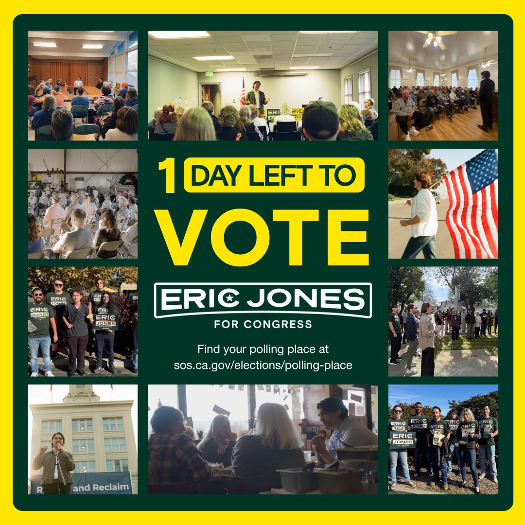 ericjones_us's tweet photo. 1 DAY! Check your polling location, know your options, and make an informed vote this Election Day. Find your polling place at https://t.co/j4zoxyJznr. https://t.co/rSBWv2xtSx