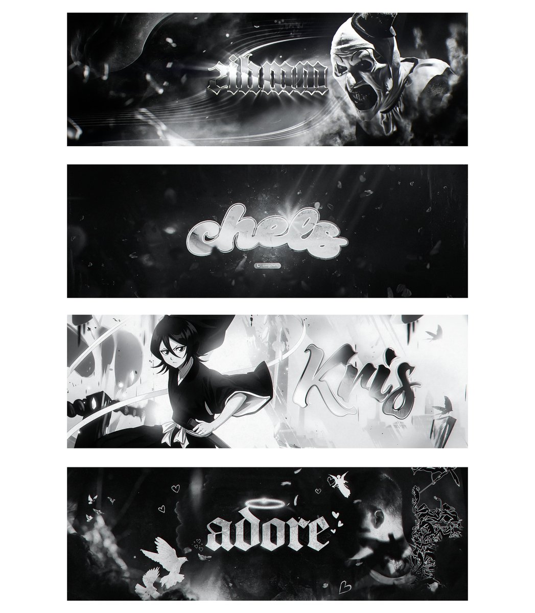 4mivv's tweet photo. recent black and white headers. https://t.co/e61qWcq5Ka