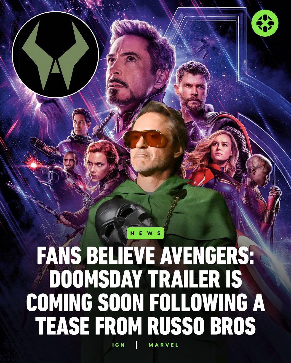 IGN's tweet photo. Marvel fans eager to see more of Avengers: Doomsday may not have long to wait after directors Anthony and Joe Russo revealed a first look at a logo for Doctor Doom. https://t.co/VWfY8caKQM https://t.co/HxLAZTLwUe