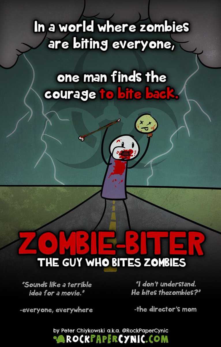 rockpapercynic's tweet photo. Zombie-Biter: The Guy Who Bites Zombies https://t.co/a6nF8ANoCq