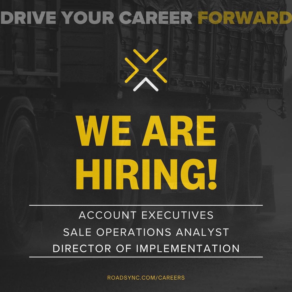 GoRoadSync's tweet photo. 💛 WE'RE HIRING! 
@RoadSync is growing, and we're looking for driven people ready to make moves in logistics fintech. 

🔑 Account Executives
🔑 Sales Operations Analyst
🔑 Director of Implementation

Apply now → https://t.co/FGctO7lNQq 🔗 https://t.co/LOwg3D5jFT