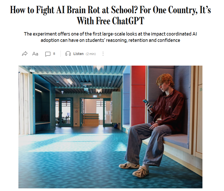 turtlesrock111's tweet photo. WSJ just posted an article 10 MINS AGO about ANTI-AI BRAIN ROT and how to fight against it??

This is so bullish they are literally saying it's by making chatgpt free

https://t.co/rBjn0u0AKF https://t.co/11k0dQzRAn