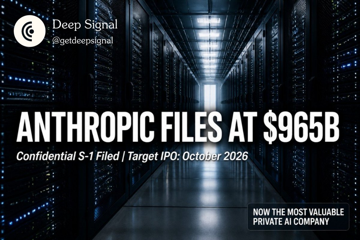 GetDeepSignal's tweet photo. IPO RACE: SpaceX vs. Anthropic

• SpaceX (SPCX): Trading starts June 12 at $1.75T valuation.

• Anthropic: S-1 filed for Oct; $380B+ valuation &amp; $19B+ revenue run rate.

With OpenAI also filing, 3 trillion-dollar giants could list in 1 year. Unprecedented! 📈 https://t.co/KUWRiXDfvW