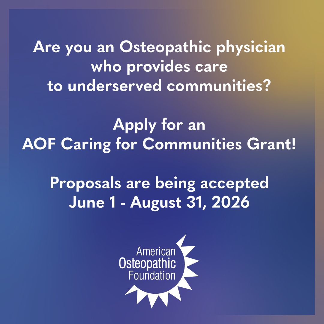 AOFDOgood's tweet photo. AOF’s Caring for Communities Grant supports the work of Osteopathic physicians who provide care to underserved communities. A limited number of grants up to $25,000 will be distributed to Osteopathically centric qualified 501(c)3 health centers. To apply: https://t.co/BQ2gwNyuG6 https://t.co/1MQtOVw01r