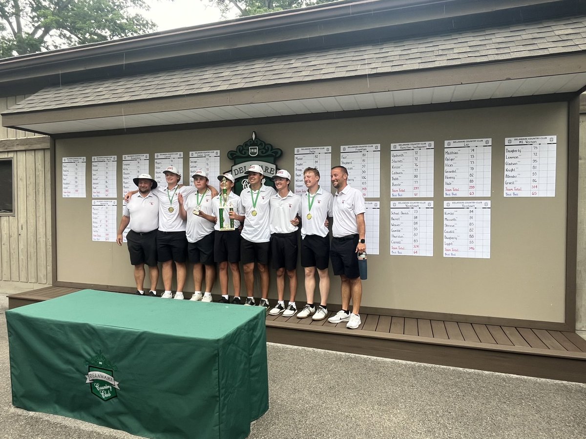 YorktownGolf's tweet photo. 🐆Classic Results—

🏆 Center Grove 289***
Noblesville 289
HSE 297
Leo 299
Bloom N, Carroll, B-Burg 302

🥇Tyler Marucci (-1; 70) defeats teammates Decker &amp; Kelley + CG’s Hardin w/🐧on 1st playoff hole.

Noblesville’s 60 wins 1BB.

NSD’s 73 leads Tigers.

👊@NickAryGolf &amp; DCC! https://t.co/tDilcgV1ob