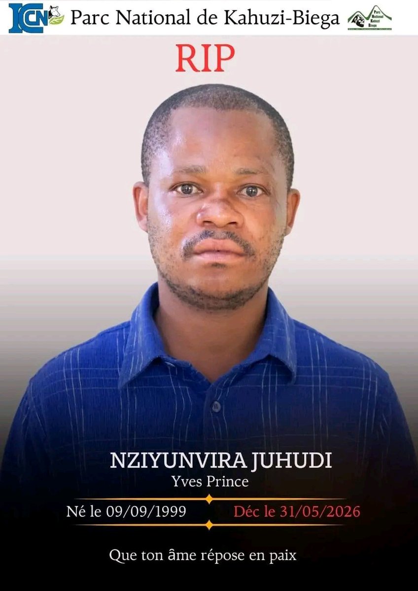victoirembuto's tweet photo. 🇨🇩 RDC : un écogarde du Parc national de Kahuzi-Biega a été tué dimanche 31 mai à Kafulumaye ( Sud-Kivu) par des hommes armés. Selon le parc, il tentait de secourir une femme blessée lors d’affrontements. L’insécurité continue de toucher les aires protégées dans l’est du pays. https://t.co/JOxU2cA8P2