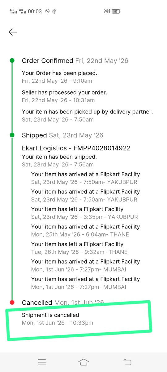 sujay_ms2310's tweet photo. @flipkartsupport @Flipkart @jagograhakjago @FlipkartStories @FlipkartSellers #flipkartCeo 
Despite multiple followup order was cancel and again there's a long delay. I want the order to b deliver before 4 June 

OD337627642258098100 https://t.co/FzD14eyVrb