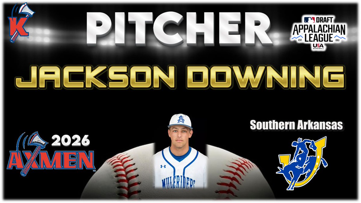 MarkThatPlay's tweet photo. Returning to the mound after a successful year in 2025 with our @KingsportAxmen is @JacksonDowning4 of @SAUBaseball!

Jackson put up a 3.33 ERA in 24.1 IP for us last summer, striking out 23 and allowing NO home runs.  He's sure to make a big impact with the team again this year!

Welcome back, Jackson!

#AxesUp 🪓⚾️