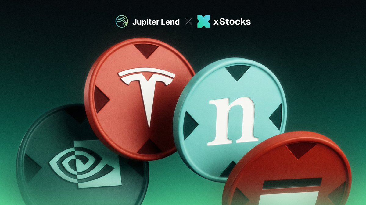 jup_lend's tweet photo. Depositing xStocks into Jupiter Lend stacks 4 wins at once:

1. Earn xPoints faster than holding
2. Earn a rewards APY of up to 2%
3. Borrow stables for as low as 0.51% (current JupUSD rate)
4. A 10% higher liquidation threshold than other platforms

Unlock liquidity while you earn rewards.

Jupiter Lend, the best place for your xStocks.
