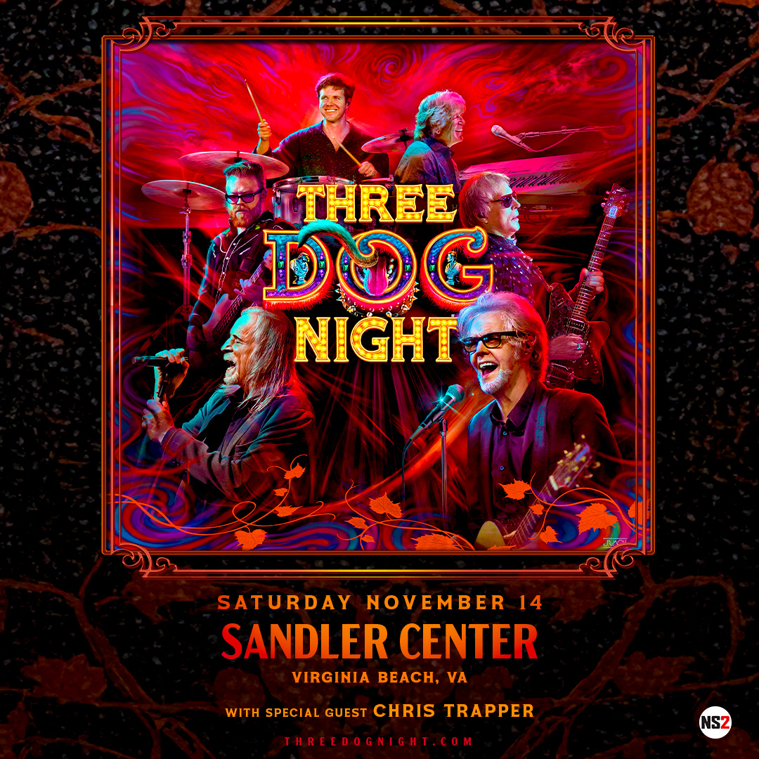 SandlerCenter's tweet photo. 🚨 JUST ANNOUNCED! 🚨 Three Dog Night returns to the Sandler Center on Saturday, November 14 with special guest Chris Trapper. Tickets go on sale this Friday, June 5 at 10am at the Sandler Center box office and https://t.co/1mZvdDxNAj! @threedognight 

Info: https://t.co/rbXpOGLFuo