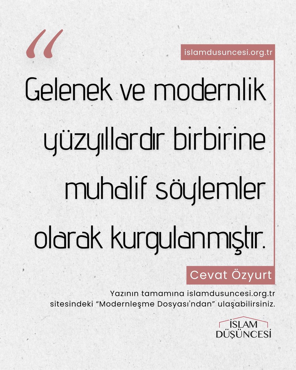 islamdusuncesi_'s tweet photo. Müslümanlar modern görünümlere sahip olmakla birlikte modernist olamaz.

Cevat Özyurt

Yazıya ulaşmak için:
🔗https://t.co/TSzb46WDSf https://t.co/FyFNKNRCzm
