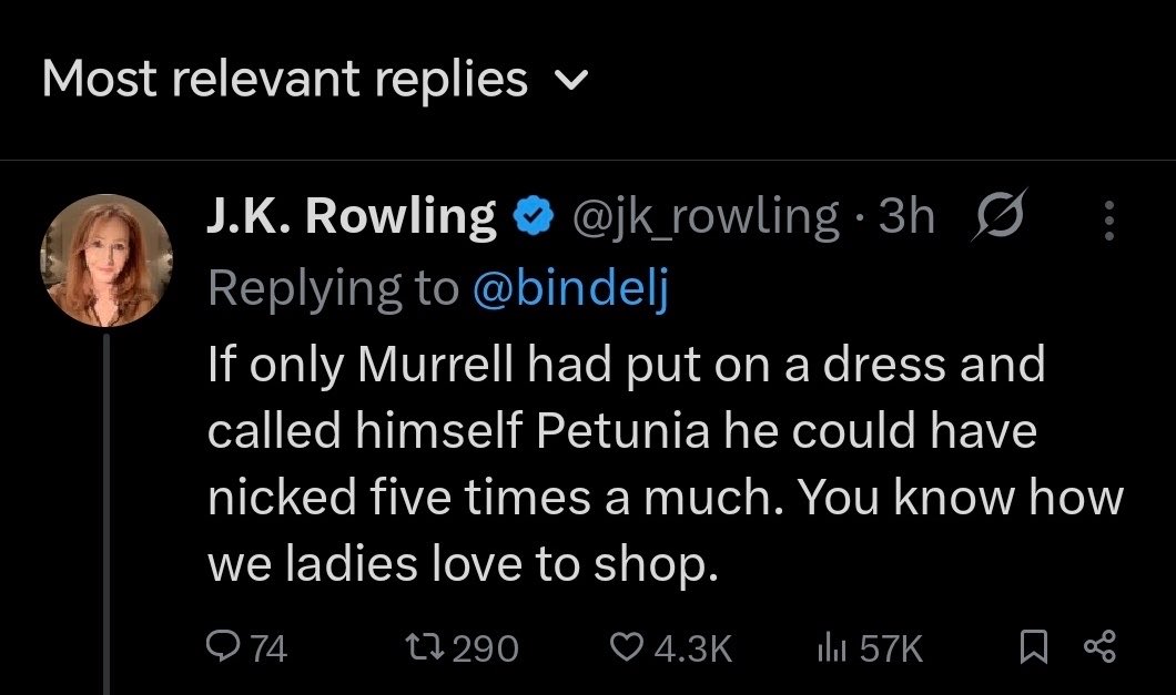 miffythegamer's tweet photo. When @jk_rowling feeds you that next load of horse shit about only being concerned about women and girls, just remember the scorn, contempt and mockery she shows towards the lives of trans people. No matter what the subject, she’s utterly obsessed with shitting on them. https://t.co/CNoCaIvLit