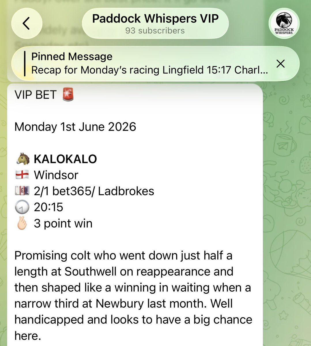 PaddockToPocket's tweet photo. KALOKALO WINS 🥇 

This is turning into a really good day.

3 winners from 4 and the one that got beat ran a place and was a bit unlucky.

Insane profit to start the month for my members. https://t.co/ObWzquEEKB