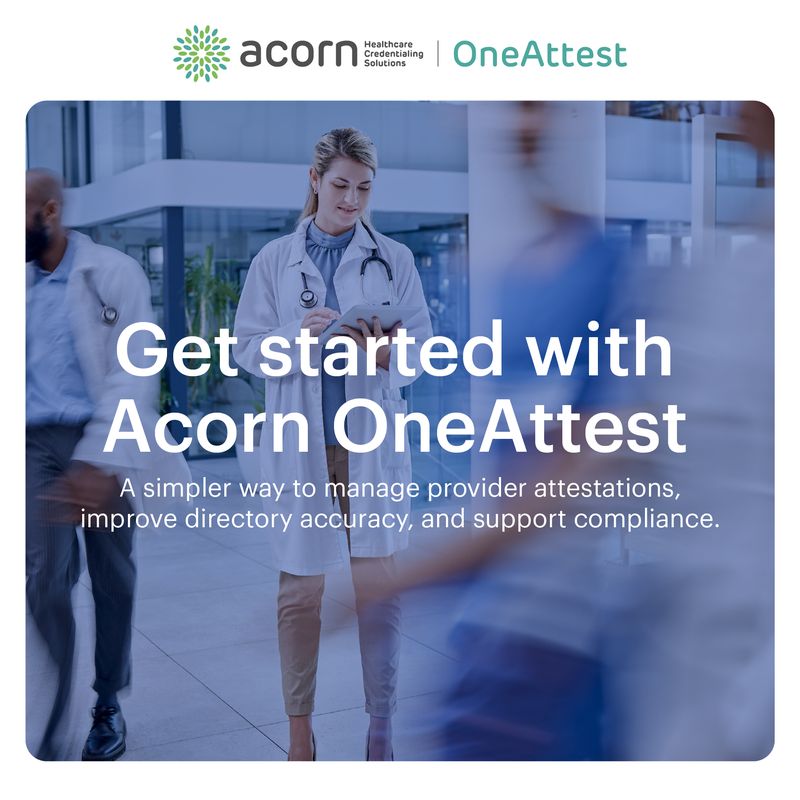 AcornCred's tweet photo. A provider changes one address.

Now they have to update multiple payer and credentialing systems.

That's not a data problem. That's a workflow problem.

OneAttest helps simplify provider data maintenance across participating portals.

Learn more: https://t.co/d53J99uDvQ https://t.co/aE3R9zKqxd