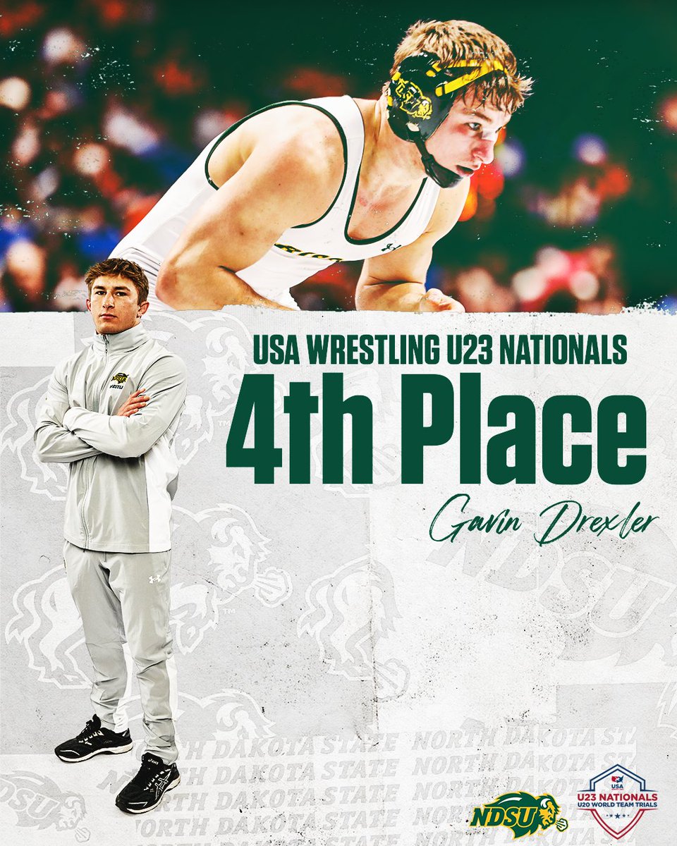 NDSUwrestling's tweet photo. Gavin Drexler picked up a 4th place finish and All-American honors at the U23 Nationals this weekend in Ohio! 🏅🤘 https://t.co/YN3uxrAStU