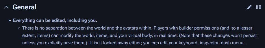 Frooxius's tweet photo. "Everything can be edited, including you"

This is the main reason why @ResoniteApp has such unprecedented avatar flexibility and you get interactions you can't get anywhere else.
https://t.co/cENTJzMS0U

#Resonite #gamedev #socialVR https://t.co/REsWG5sYKc