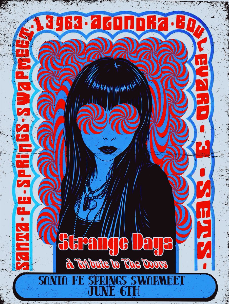 StrangeDaysTrib's tweet photo. This Saturday, June 6th, we will be be rockin' the Santa Fe Springs Swap Meet. Three 1-hour sets of Doors classics and rarities will be on tap to save your souls.Set times: 12pm, 2pm, 4pm).
Spread the word. It's going to be a Doors celebration for the ages @SFS_Swapmeet https://t.co/VJ6318ALvh