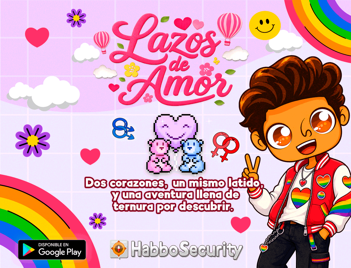 ESHabboSecurity's tweet photo. 📣 ¡Junio se llena de color, emociones y la celebración del amor en todas sus formas! ✨ Te presentamos nuestra nueva Placa Extra: "Lazos de Amor"🎀, una insignia inspirada en esos vínculos que nos unen, nos hacen sentir especiales y convierten cada momento en un recuerdo inolvidable. Entre corazones, flores y mucha magia, te esperan actividades y sorpresas para disfrutar durante todo el mes. 🌸 No olvides participar y conseguir esta hermosa placa exclusiva. 💖 ¡Te esperamos en @ESHabbo para celebrar juntos un mes lleno de color y orgullo! ✨🏳️‍🌈 #LoveisLove