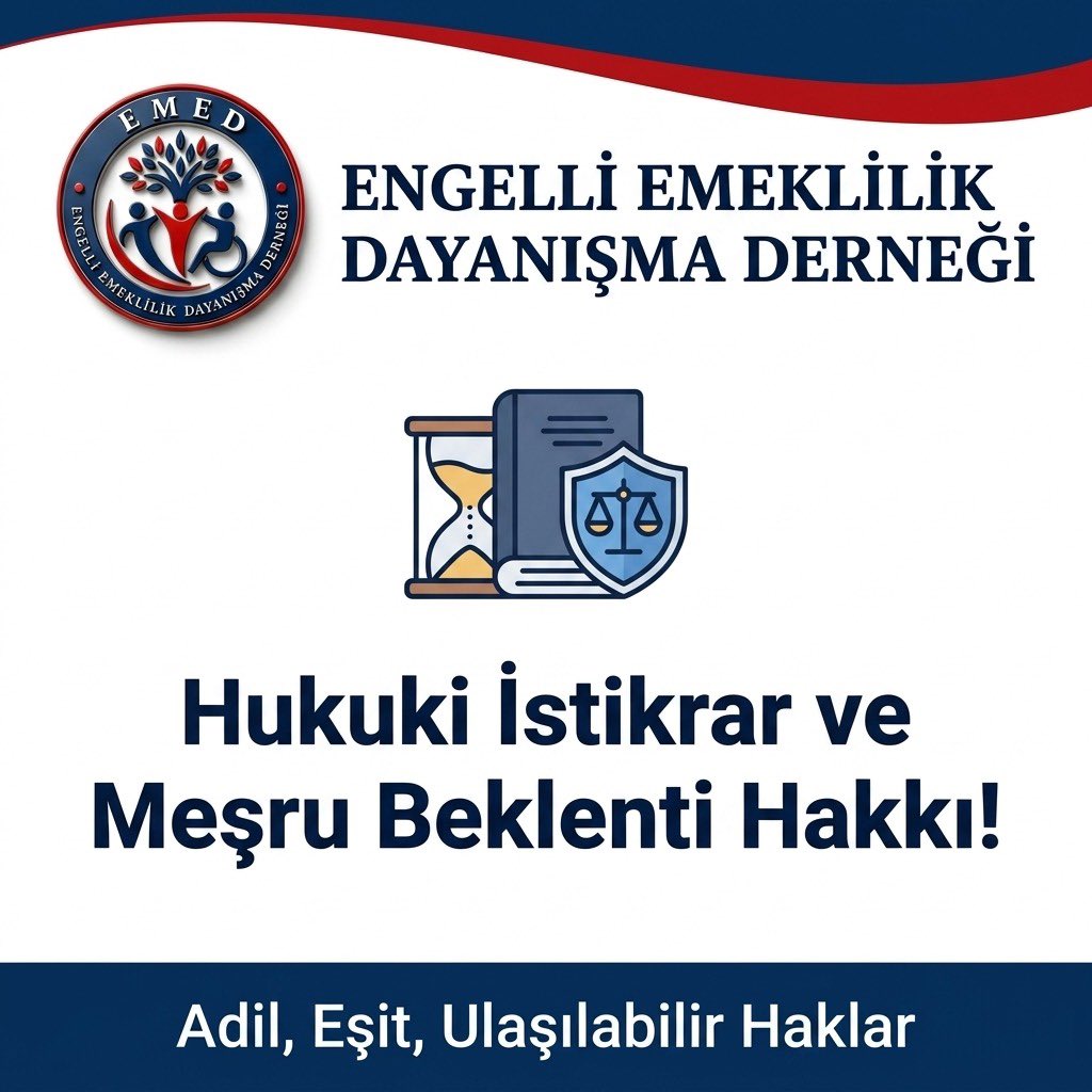 emeddernegi's tweet photo. Hukukun en temel ilkelerinden biri "Meşru Beklenti"dir. Vatandaş, devletin yürürlükteki yasalarına güvenerek gelecek planı yapar.
Engelli çalışanların meşru beklentilerini ve haklarını yok sayan düzenlemelere karşı her platformda masadayız.
#Emed #EngelliEmeklilik #MeşruBeklenti https://t.co/y2fD9sFth6